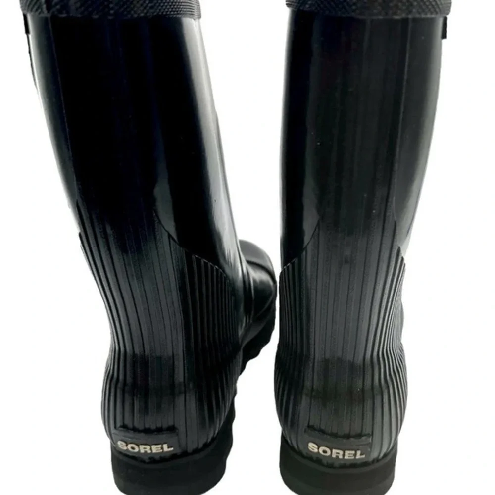 Sorel Joan Rain‎ Short Gloss Black Waterproof Boots 11 Gorpcore Camping 24-23